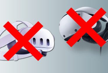 Two VR headsets with red X symbols on them