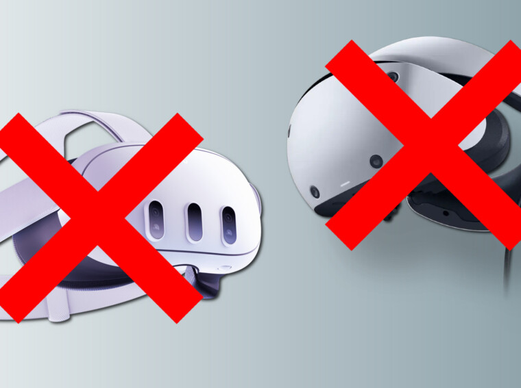Two VR headsets with red X symbols on them