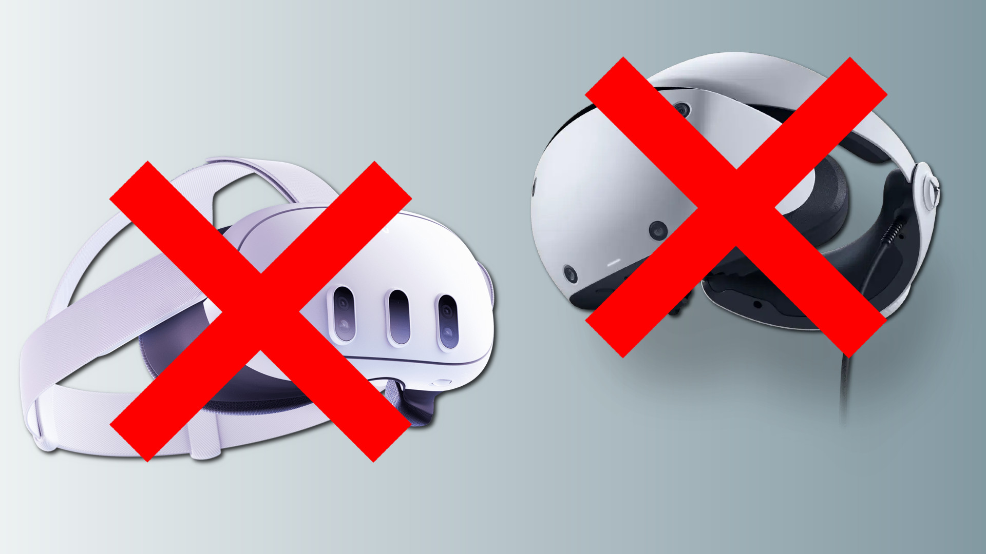 Two VR headsets with red X symbols on them
