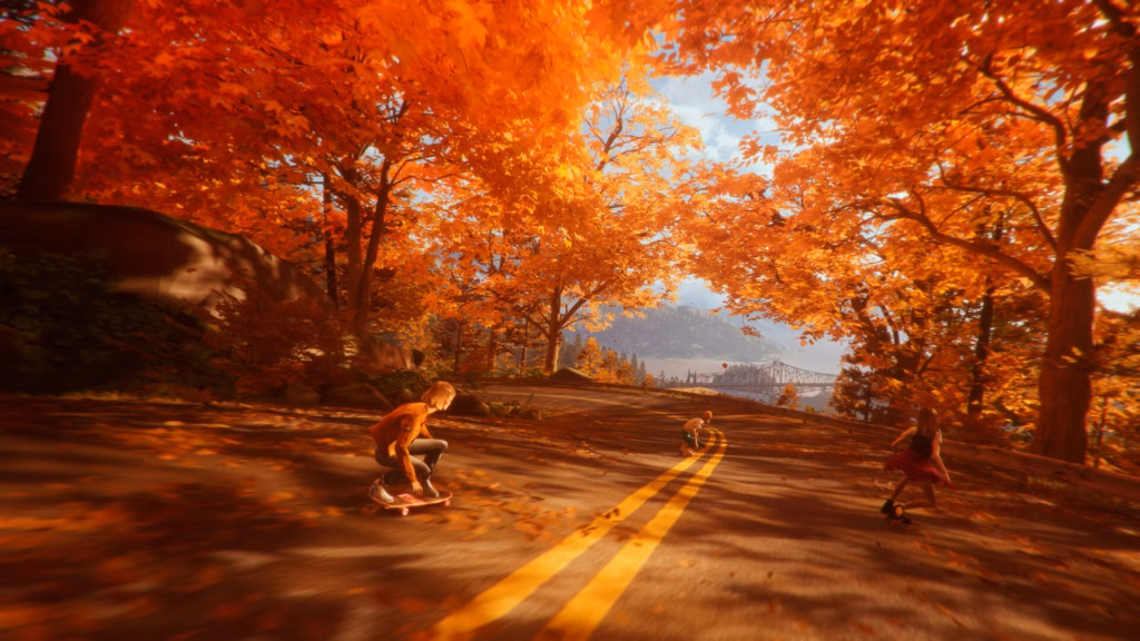 A character from Mixtape riding a skateboard.