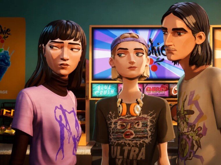 Three characters from Mixtape standing next to each other