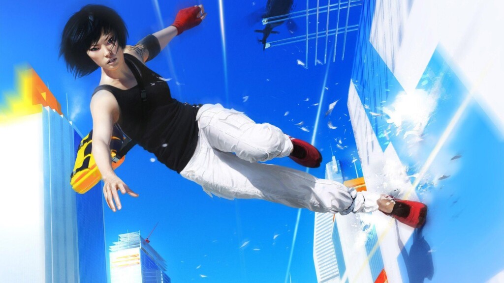 Mirror's Edge's Faith running on a wall