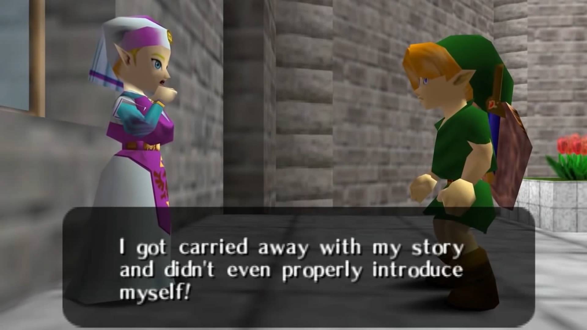 ocarina of time link and zelda meeting cutscene